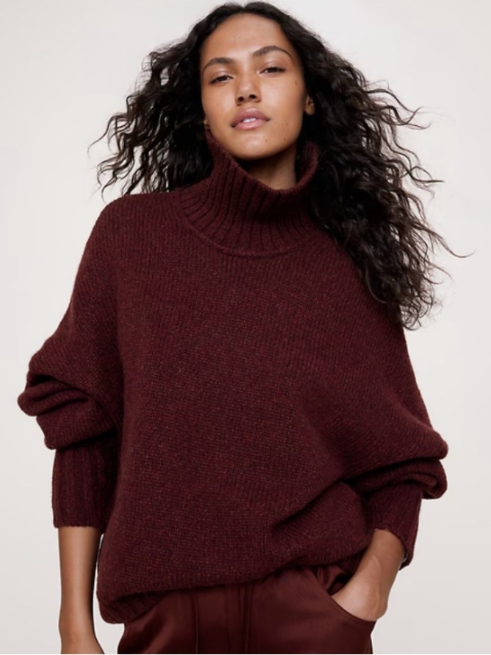 Banana Republic Italian Merino Blend Burgundy Oversized Turtleneck